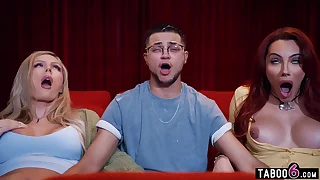 SHOCKING Guy with reference to a pussy tag teamed apart from three hot trannies